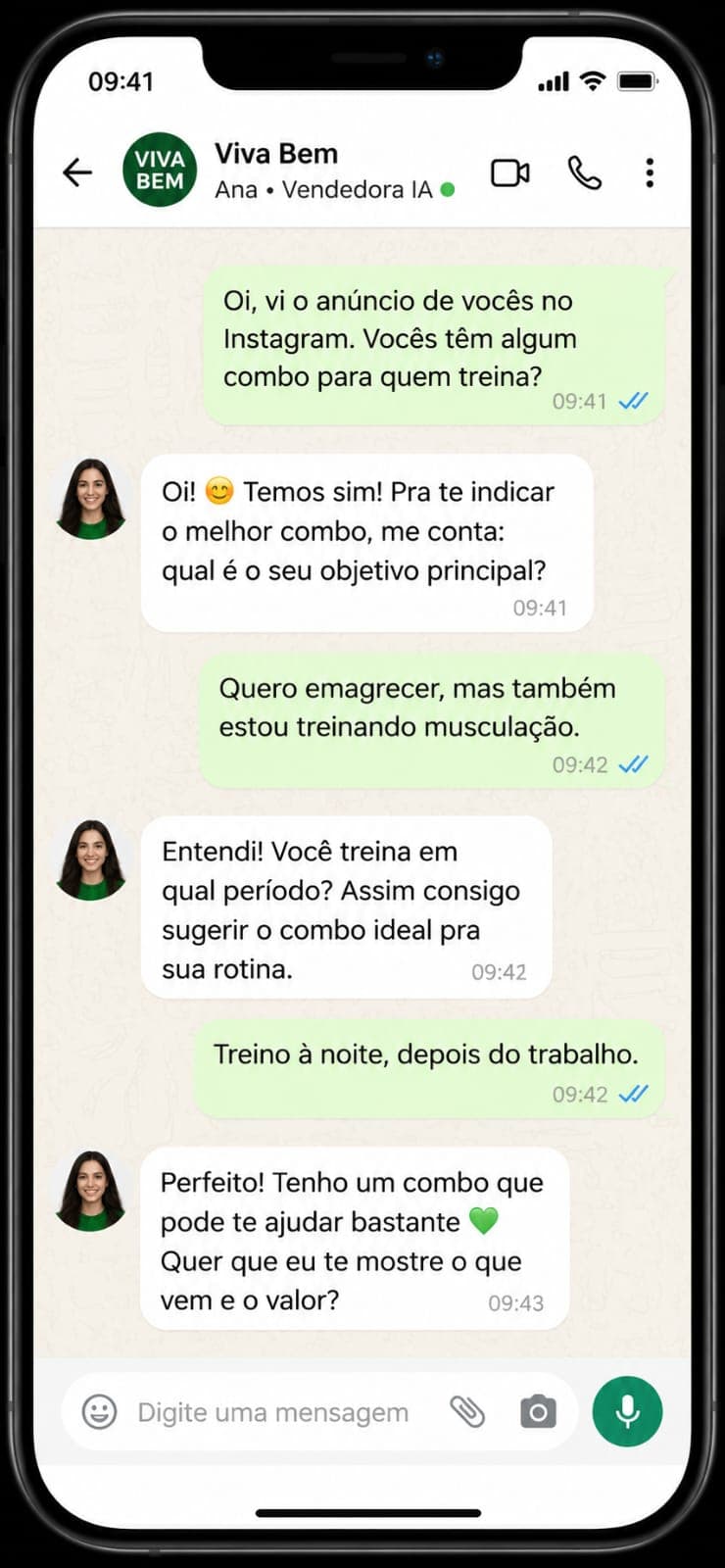 Conversa real com o VendedorIA no WhatsApp